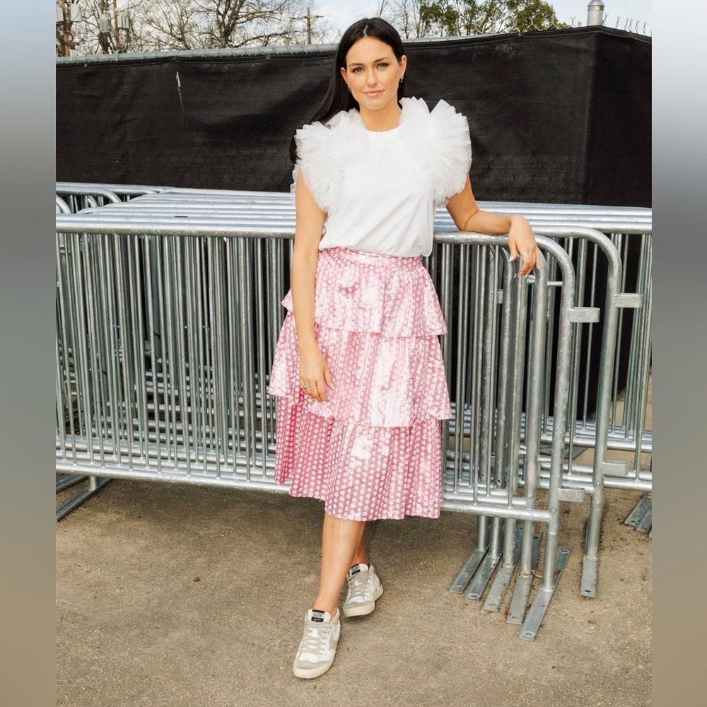 Queen of Sparkles Sequin Star Ruffle Tiered Midi Skirt